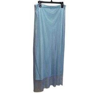WAYF Womens Maxi Skirt LARGE Turquoise Rhinestone Sparkle Contemporary Lined NEW